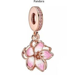 Rose Gold Plated Cherry Blossom Dangle Charm Fits Pandora Charm Bracelets